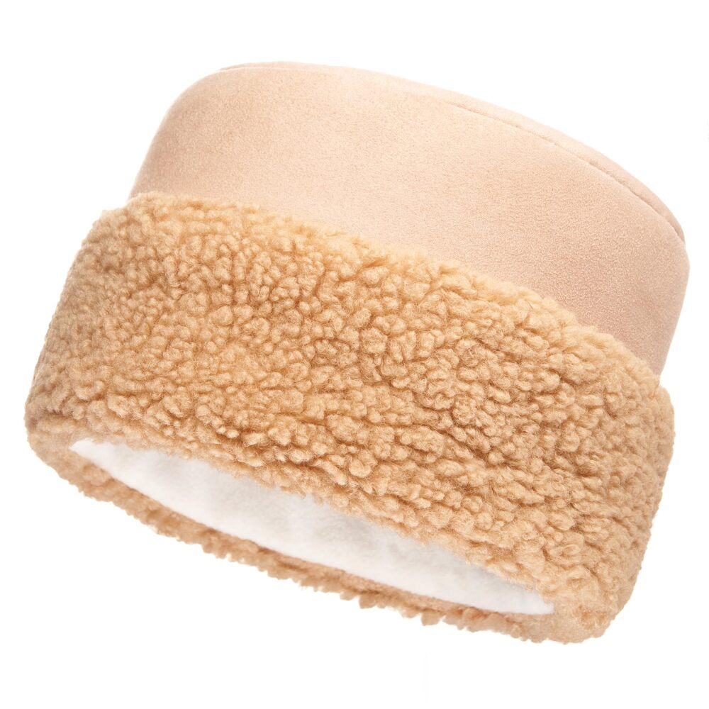 9552 Sherpa Trim Hat - Winter Hats - Suede Hat with Sherpa Fleece M, Beige